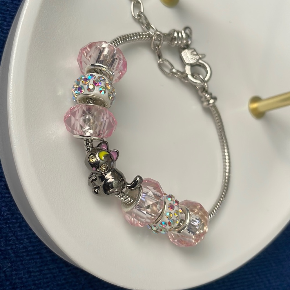 Crescent kitty charm bracelet